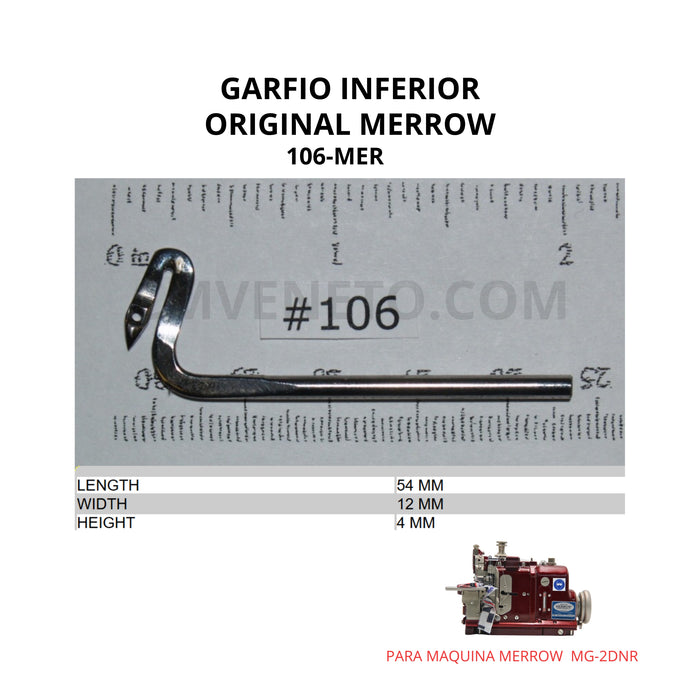 Garfio Inferior Original Merrow 106-MER | Lower Looper para Máquina Merrow MG-2DNR