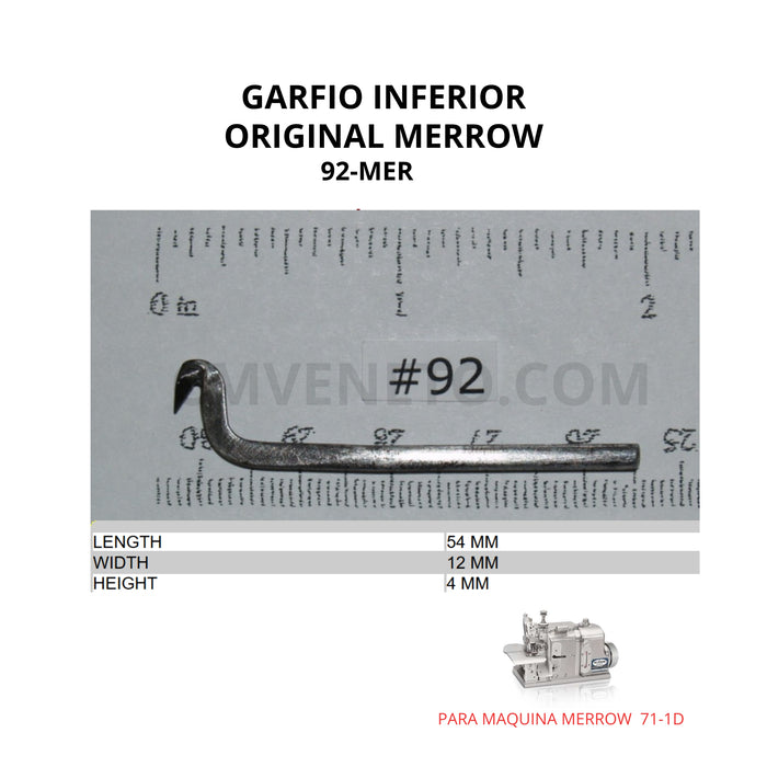 Garfio Inferior Original Merrow 92-MER | Lower Looper para Máquina Merrow 71 CLASS