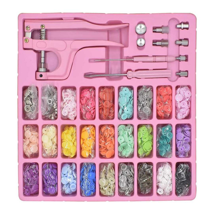Set Maquina Remachadora Incluye 270 Botones Snap Rosado