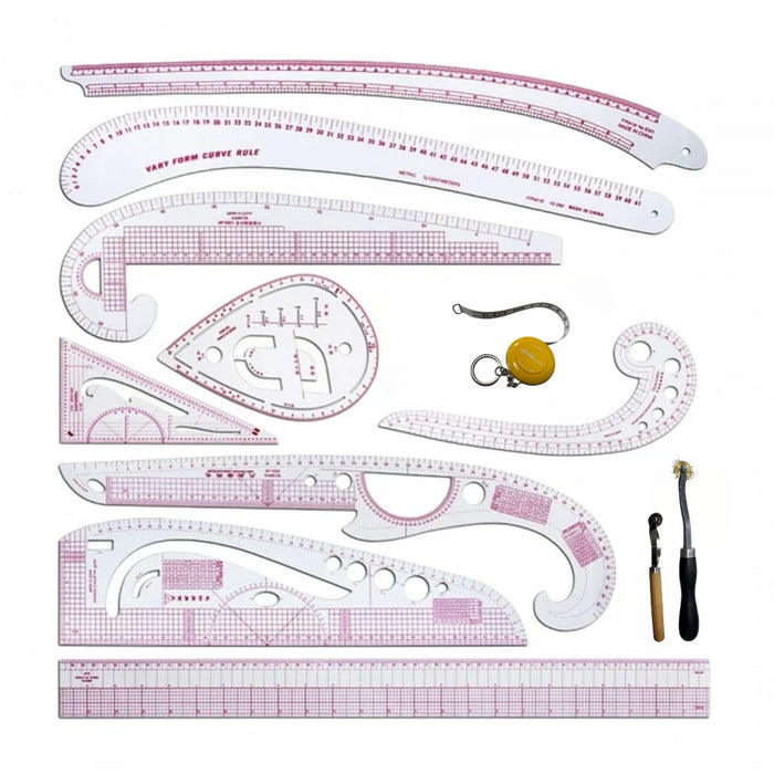 Set completo de reglas diseño de prendas y confección textil