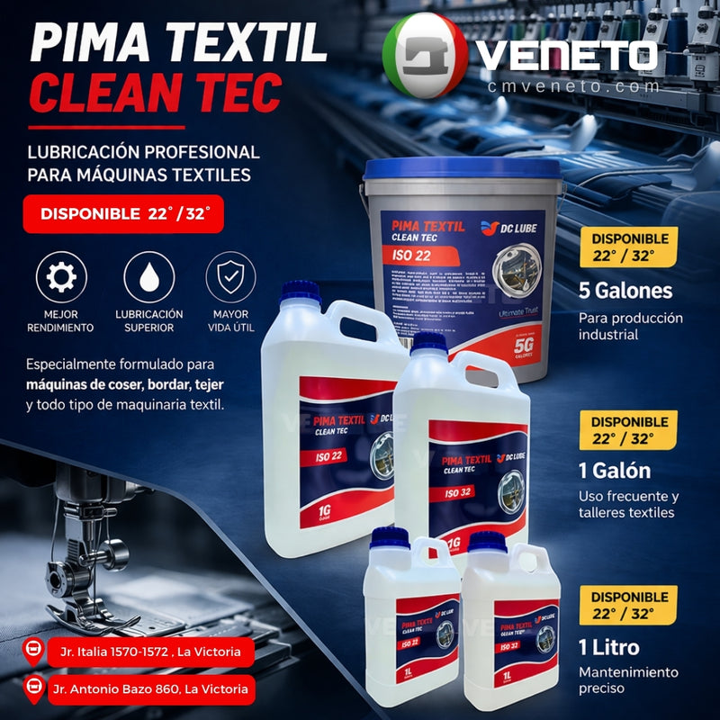 Aceite Textil PIMA DC LUBE ISO 22 / 32 – Lubricación Premium para Máquinas de Coser Industriales