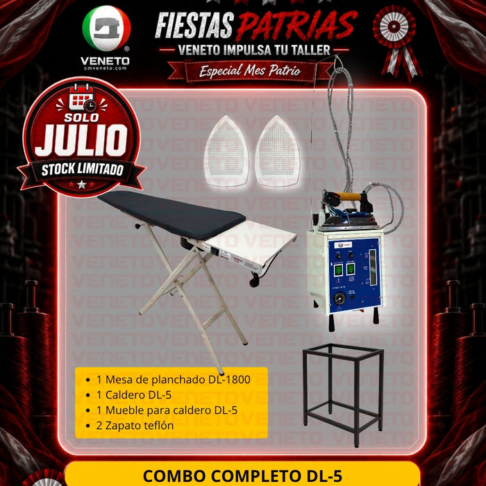 Combo Completo de Planchado DL-5 con Mesa DL-1800, Mueble y Zapatos de Teflón | CYBERVENETO