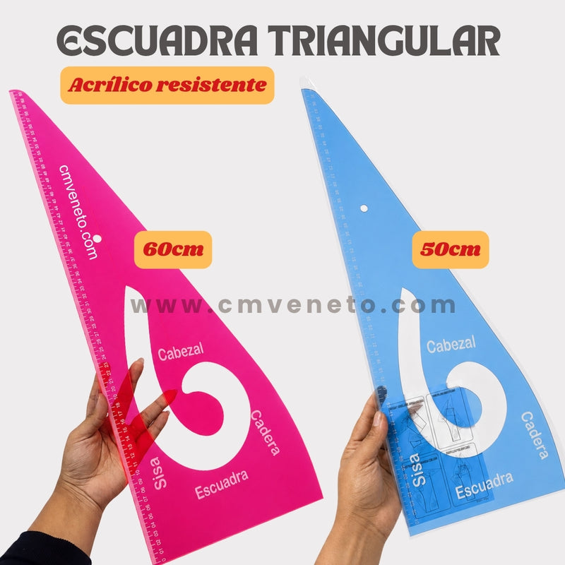 Regla Escuadra Triangular para Sastre y Patronaje | Acrílica 50 cm / 60 cm