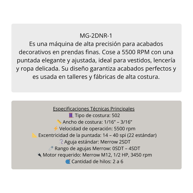 Merrow MG-2DNR-1 | Máquina para Dobladillo Decorativo Purl Stitch [1/16”]