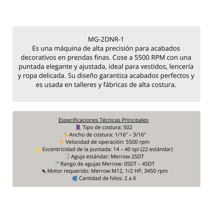 Merrow MG-2DNR-1 | Máquina para Dobladillo Decorativo Purl Stitch [1/16”]