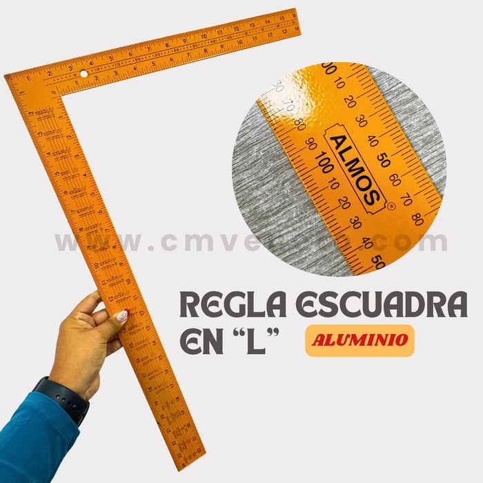 Regla Escuadra en “L” de Aluminio  60 × 40 cm – Métrica y Pulgadas