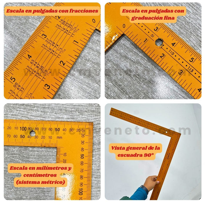 Regla Escuadra en “L” de Aluminio  60 × 40 cm – Métrica y Pulgadas