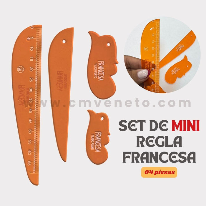 Set Mini de Regla Francesa Escala 1:5 – 4 Piezas | Colores Disponibles