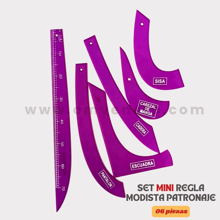 Set Mini de Reglas Modista Escala 1:4 – 6 Piezas de 15 cm Aprox