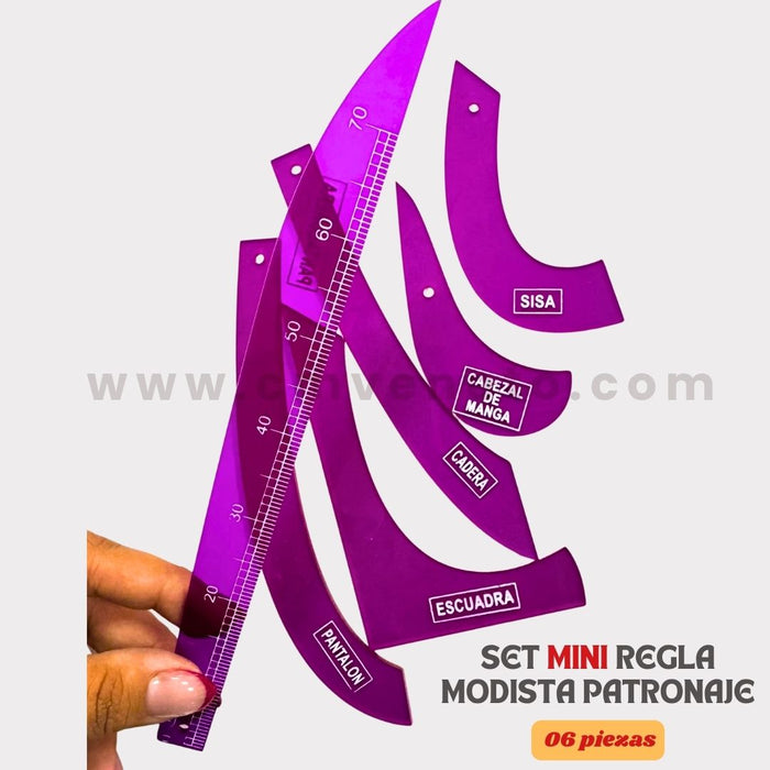 Set Mini de Reglas Modista Escala 1:4 – 6 Piezas de 15 cm Aprox