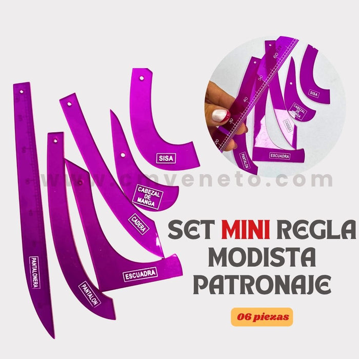 Set Mini de Reglas Modista Escala 1:4 – 6 Piezas de 15 cm Aprox