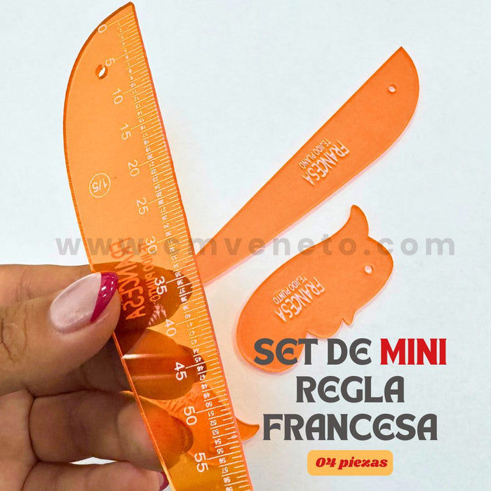 Set Mini de Regla Francesa Escala 1:5 – 4 Piezas | Colores Disponibles