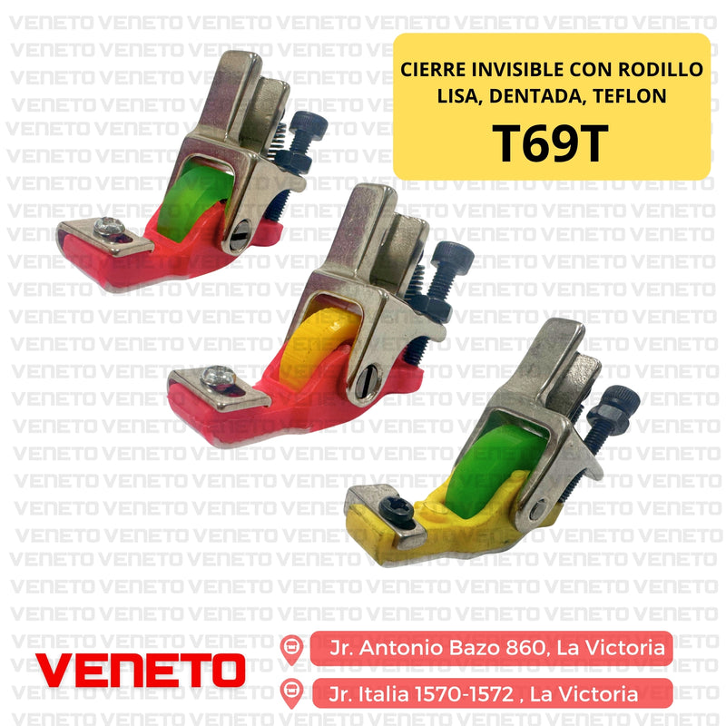 Cierre invisible con rodillo lisa, dentada, teflon T69T