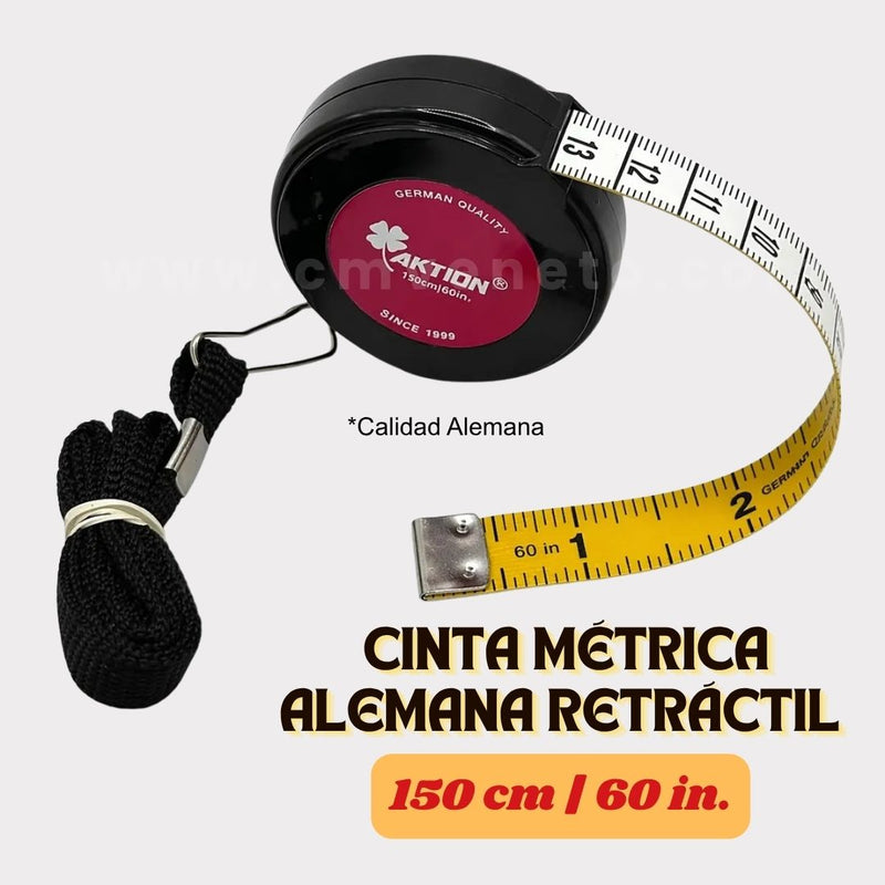 Cinta Métrica Alemana Retráctil Aktion 150 cm / 60 in con Cordón – Calidad Alemana