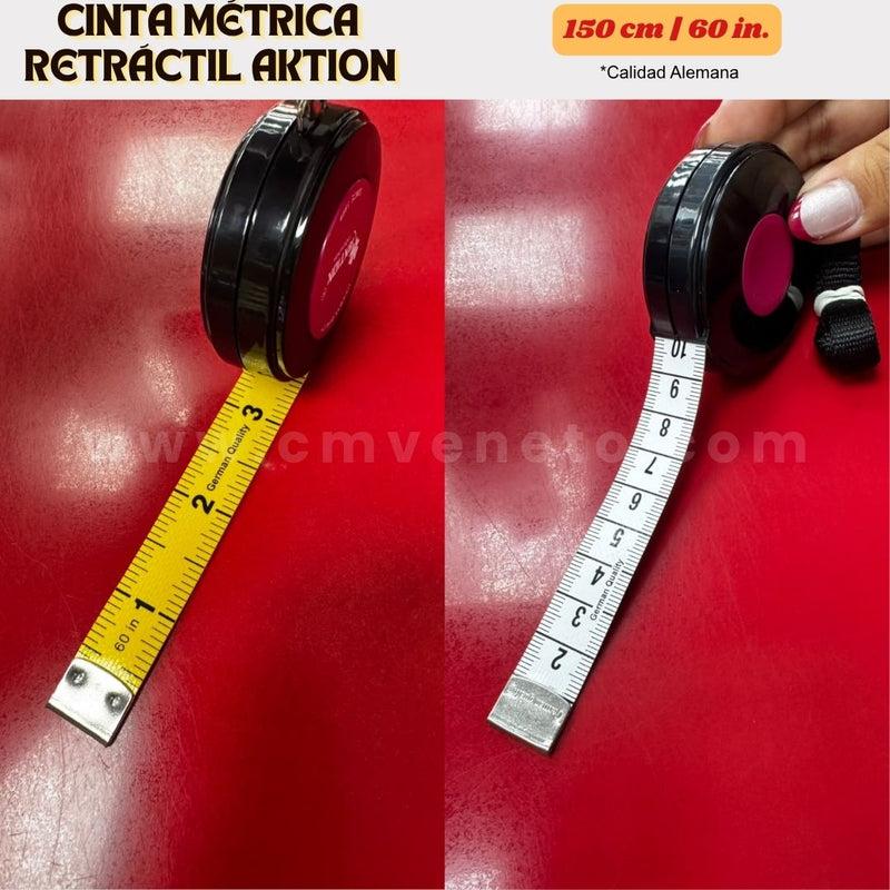 Cinta Métrica Alemana Retráctil Aktion 150 cm / 60 in con Cordón – Calidad Alemana